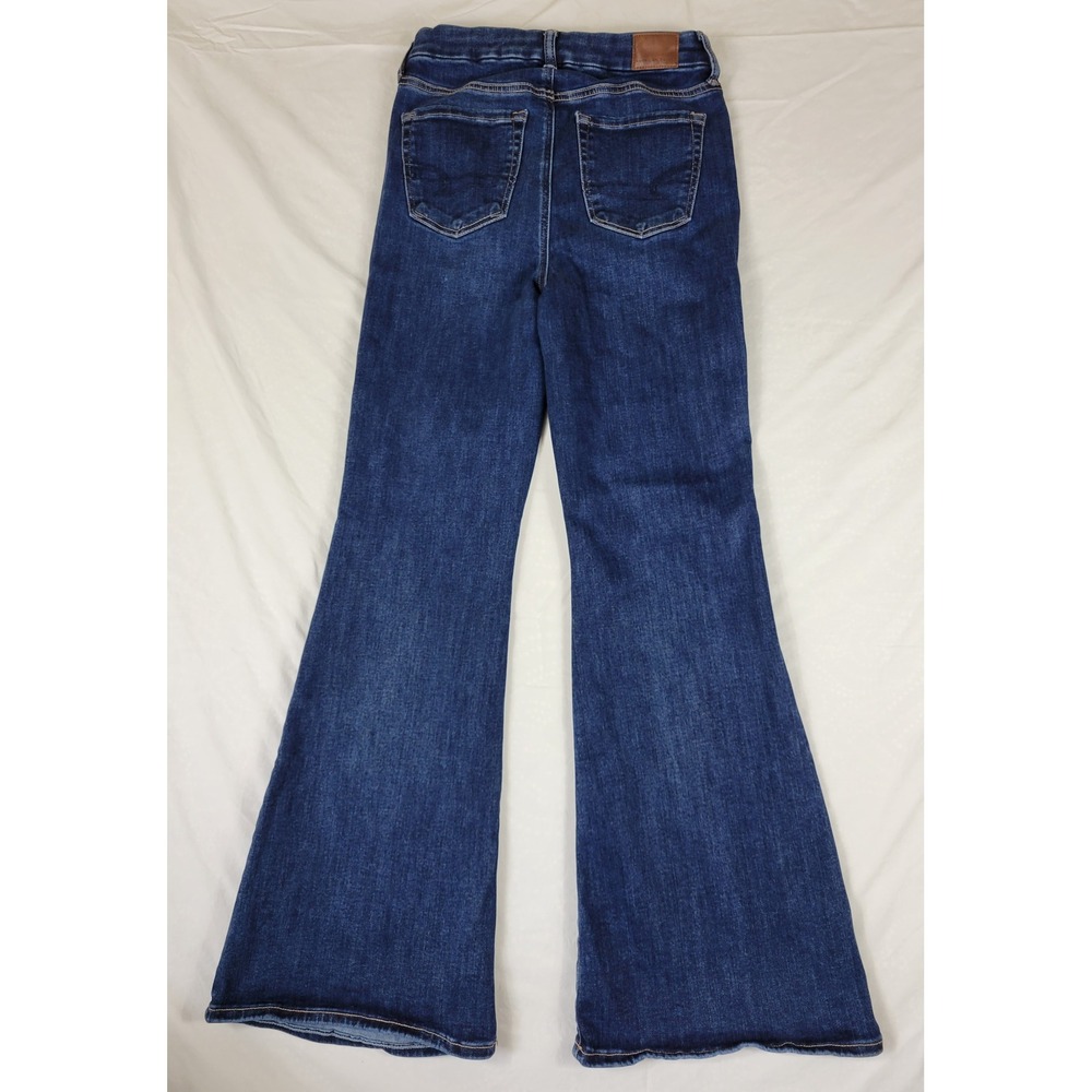 American Eagle Super High-Rise Flare Jeans Luxe Stretch Dark Wash 4 Short 3945 - Picture 8 of 11